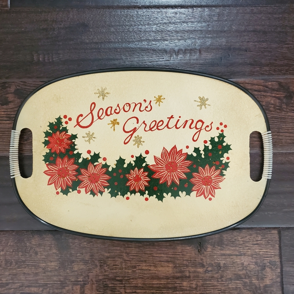 Vintage Season's Greetings Christmas tray
